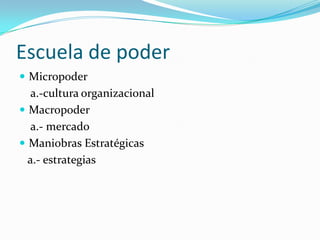Escuela de poderMicropoder    a.-cultura organizacionalMacropoder    a.- mercadoManiobras Estratégicas   a.- estrategias 