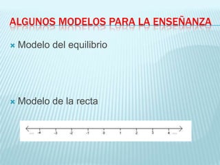 ALGUNOS MODELOS PARA LA ENSEÑANZA


Modelo del equilibrio



Modelo de la recta

 