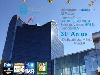 2
Oportunidad Global En
53 Paises
Ingresos Record
$3.18 Billion 2013
Bolsa de Valores NYSE:
Simbolo NUS
30 Añ os
De Estabilidad y Exito
Mundial
 