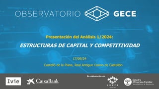 Presentación del Análisis 1/2024:
ESTRUCTURAS DE CAPITAL Y COMPETITIVIDAD
Castelló de la Plana, Real Antiguo Casino de Cas...