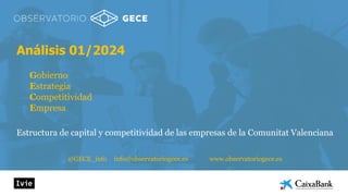 Análisis 01/2024
Gobierno
Estrategia
Competitividad
Empresa
Estructura de capital y competitividad de las empresas de la C...