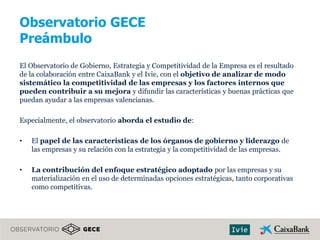 Observatorio GECE
Preámbulo
El Observatorio de Gobierno, Estrategia y Competitividad de la Empresa es el resultado
de la c...