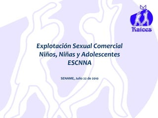 Explotación Sexual Comercial
 Niños, Niñas y Adolescentes
           ESCNNA

       SENAME, Julio 22 de 2010
 