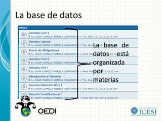 La base de datos

                   La base de
                   datos está
                   organizada
                   por
                   materias
 