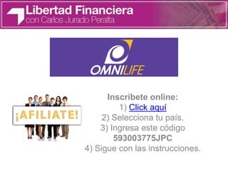 Inscríbete online:
1) Click aquí
2) Selecciona tu país.
3) Ingresa este código
593003775JPC
4) Sigue con las instrucciones.
 