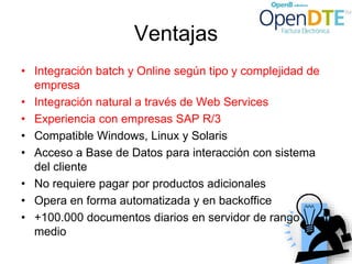 Requerimientos
• S.O.:Windows, Linux, Solaris
• Java 1.4.x
• PHP 5.x
• PostgreSQL
• Apache
• Tomcat (Módulo Web Services)
 