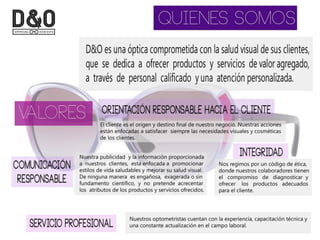 Presentación Optica D&O | D&O Optical Shop - Lentes - Lenses - Crizal - Transitions - Carl Zeiss - Teflon - Photofusion - Essilor - Antireflejante - Fotosensible - Examen Vista - Opticos - Amalia Watkins - Optica DF