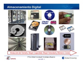Almacenamiento Digital




  Reducción d T
  R d ió dell Tamaño, Mayor Capacidad, Mayor Velocidad y Menores C t
                  ñ M       C    id d M      V l id d M          Costos

                                  Junio 2009 - 3
 