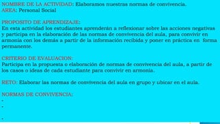 Elaboración y Reflexión sobre Normas de Convivencia en el Aula para ...
