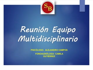 Reunión Equipo
Multidisciplinario
PSICÓLOGO: ALEJANDRO CAMPOS
FONOAUDIÓLOGA: CAMILA
GUTIÉRREZ
 