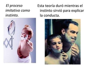 Esta teoría duró mientras el
instinto sirvió para explicar
la conducta.
El proceso
imitativo como
instinto.
 
