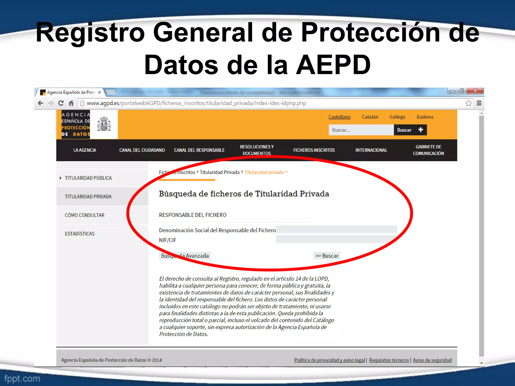 Registro General de Protección de
Datos de la AEPD
 