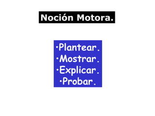 Noción Motora. Plantear. Mostrar. Explicar. Probar. 