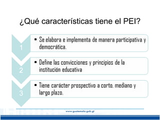 ¿Qué características tiene el PEI?

 