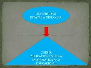 UNIVERSIDAD
ESTATAL A DISTANCIA




      CURSO:
APLICACIÓN ES DE LA
 INFORMÁTICA A LA
   EDUCACIÓN II
 