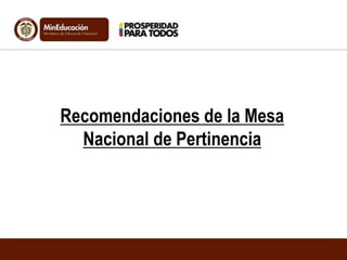 Recomendaciones de la Mesa
Nacional de Pertinencia
 