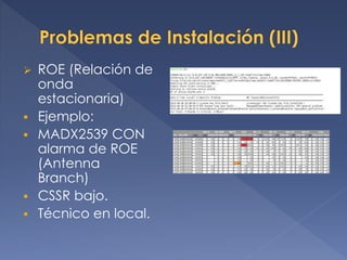 ROE (Relación de
onda
estacionaria)
 Ejemplo:
 MADX2539 CON
alarma de ROE
(Antenna
Branch)
 CSSR bajo.
 Técnico en local.
 