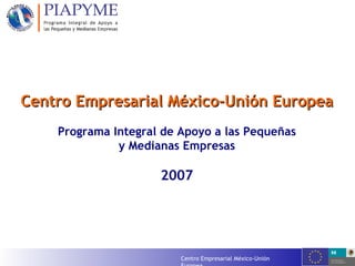 Centro Empresarial México-Unión Europea Programa Integral de Apoyo a las   Pequeñas y Medianas Empresas 2007 