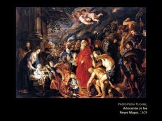 Eltratamiento de la luz, aunque también contrastado, no llegó a los extremos del tenebrismo naturalista. El Clasicismo: CarracciFueron muy frecuentes los temas mitológicos y alegóricos para la decoración de palacios, sobre todo en las bóvedas, ya que la elegancia de sus formas gozó de un gran éxito en los medios cultos. 