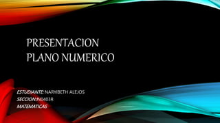 PRESENTACION
PLANO NUMERICO
ESTUDIANTE: NARYIBETH ALEJOS
SECCION:IN0403R
MATEMATICAS
 