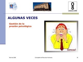 Abril de 2008 Concejalía de Recursos Humanos  ALGUNAS VECES Gestión de la presión psicológica 