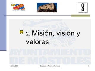 Abril de 2008 Concejalía de Recursos Humanos  2.  Misión, visión y valores 