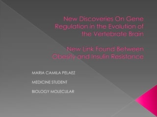 New Discoveries On Gene Regulation in the Evolution of the Vertebrate BrainNew Link Found Between Obesity and Insulin Resistance MARIA CAMILA PELAEZ MEDICINE STUDENT BIOLOGY MOLECULAR  