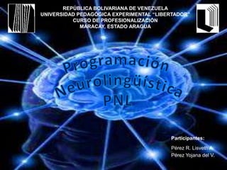 REPÚBLICA BOLIVARIANA DE VENEZUELA
UNIVERSIDAD PEDAGÓGICA EXPERIMENTAL “LIBERTADOR”
CURSO DE PROFESIONALIZACIÓN
MARACAY, ESTADO ARAGUA
Participantes:
Pérez R. Lisveth A.
Pérez Yojana del V.
 