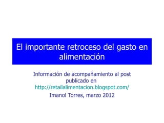El importante retroceso del gasto en
            alimentación

    Información de acompañamiento al post
                   publicado en
     http://retailalimentacion.blogspot.com/
           Imanol Torres, marzo 2012
 