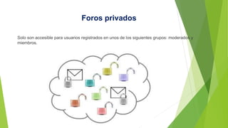 Foros privados
Solo son accesible para usuarios registrados en unos de los siguientes grupos: moderados y
miembros.
 
