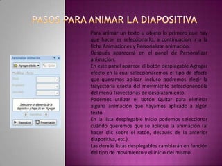 PASOS PARA AGREGAR VOZ DE NARRACION EN LA PRESENTACION.Si ha seleccionado empezar a grabar en la diapositiva número uno, vaya al paso 6.Si ha seleccionado una diapositiva diferente para iniciar la grabación, aparecerá el cuadro de diálogo Grabar narración. Siga uno de estos procedimientos:Para iniciar la narración en la diapositiva número uno de la presentación, haga clic en Primera diapositiva.Para iniciar la narración en la diapositiva seleccionada actualmente, haga clic en Diapositiva actual.En la vista Presentación con diapositivas, lea el texto de la narración por el micrófono y haga clic en la diapositiva para avanzar a la diapositiva siguiente. Realice este proceso con cada diapositiva a la que desee agregar una narración.
