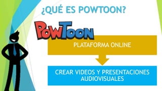 ¿QUÉ ES POWTOON?
CREAR VIDEOS Y PRESENTACIONES
AUDIOVISUALES
PLATAFORMA ONLINE
 