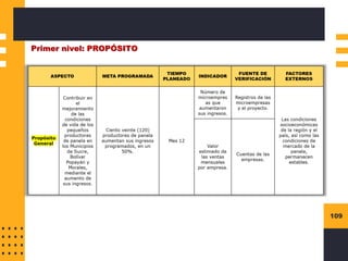 109
Primer nivel: PROPÓSITO
 