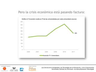 Pero la crisis económica está pasando factura:




                Las Ciencias de la Antigüedad y las Tecnologías de la Información y de la Comunicación
                                 Antzinateko Zientiak eta Informazio eta Komunikazioaren Teknologiak	
  
 