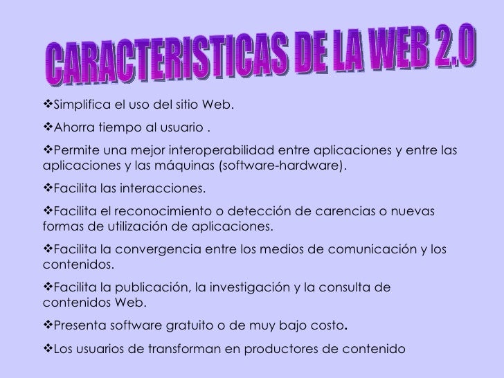 Resultado de imagen para CARACTERISTICAS web 2.0