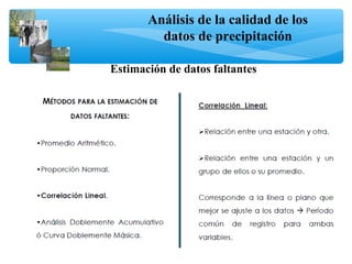 Análisis de la calidad de los
datos de precipitación
Estimación de datos faltantes
 