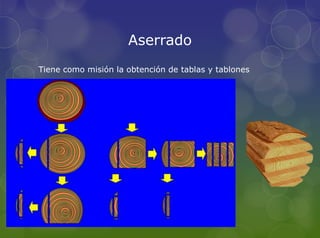 Aserrado
Tiene como misión la obtención de tablas y tablones
 