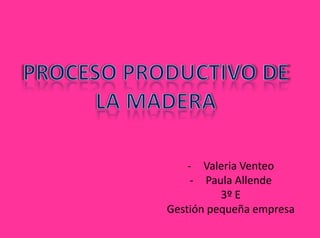 Proceso Productivo de la
        madera
                - Valeria Venteo
                 - Paula Allende
                      3º E
            Gestión pequeña empresa
 