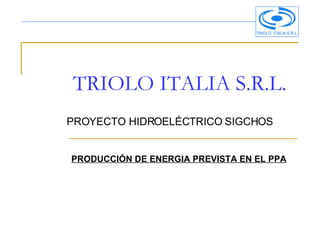 TRIOLO ITALIA S.R.L.
PROYECTO HIDROELÉCTRICO SIGCHOS
PRODUCCIÓN DE ENERGIA PREVISTA EN EL PPA
TRIOLO ITALIA S.R.L.
 