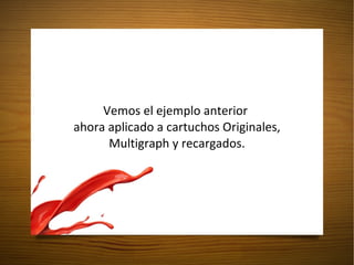 Vemos el ejemplo anterior  ahora aplicado a cartuchos Originales, Multigraph y recargados. 