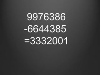   9976386-6644385 =3332001