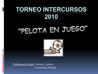 Torneo Intercursos 2010 “PELOTA EN JUEGO” Profesoras a cargo:  Arenas , Lorena                                          Contreras, Priscila 
