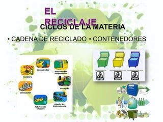 CICLOS DE LA MATERIA
• CADENA DE RECICLADO • CONTENEDORES
 