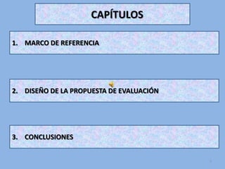 MARCO DE REFERENCIA 3                   CAPÍTULOSDISEÑO DE LA PROPUESTA DE EVALUACIÓNCONCLUSIONES