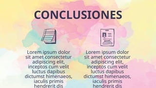 CONCLUSIONES
Lorem ipsum dolor
sit amet consectetur
adipiscing elit,
inceptos cum velit
luctus dapibus
dictumst himenaeos,
iaculis primis
hendrerit dis
Lorem ipsum dolor
sit amet consectetur
adipiscing elit,
inceptos cum velit
luctus dapibus
dictumst himenaeos,
iaculis primis
hendrerit dis
 