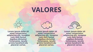 VALORES
Lorem ipsum dolor sit
amet consectetur
adipiscing elit, inceptos
cum velit luctus
dapibus dictumst
himenaeos, iaculis
primis hendrerit dis
placerat varius.
Lorem ipsum dolor sit
amet consectetur
adipiscing elit, inceptos
cum velit luctus
dapibus dictumst
himenaeos, iaculis
primis hendrerit dis
placerat varius.
Lorem ipsum dolor sit
amet consectetur
adipiscing elit, inceptos
cum velit luctus
dapibus dictumst
himenaeos, iaculis
primis hendrerit dis
placerat varius.
 