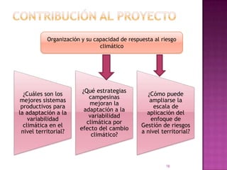 Contribución al proyecto16Organización y su capacidad de respuesta al riesgo climático