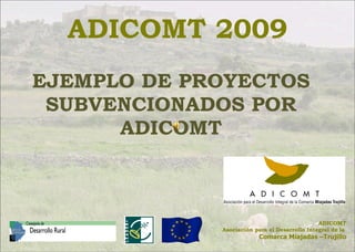 ADICOMT 2009 EJEMPLO DE PROYECTOS SUBVENCIONADOS POR ADICOMT ADICOMT Asociación para el Desarrollo Integral de la  Comarca Miajadas –Trujillo 