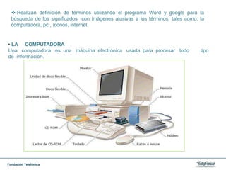 Excel: es un programa utilizado    para la creación de hojas  cálculo, estadísticas. Entre otras.Definición Facebook: es un  sitio Web formado por muchas redes sociales relacionadas con una escuela, universidad, trabajo y se utiliza para mantenerse al día con sus amigos o compañeros compartiendo fotos y videos.NAVEGADORESEs  un   programa   que  permite  buscar y ver la  información  que  contiene  una  página  Web.   Por  ejemplo google.Realizan portafolios con sus trabajos personales. Aprenden todo lo referente a las webquest y los beneficios del Reciclaje.