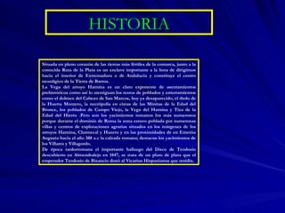 HISTORIA Situada en pleno corazón de las tierras más fértiles de la comarca, junto a la conocida Ruta de la Plata es un enclave importante a la hora de dirigirnos hacia el interior de Extremadura o de Andalucía y constituye el centro neurálgico de la Tierra de Barros. La Vega del arroyo Harnina es un claro exponente de asentamientos prehistóricos como así lo atestiguan los restos de poblados y enterramientos como el dolmen del Cabezo de San Marcos, hoy ya desaparecido, el tholo de la Huerta Montero, la necrópolis en cistas de las Minitas de la Edad del Bronce, los poblados de Campo Viejo, la Vega del Harnina y Tiza de la Edad del Hierro .Pero son los yacimientos romanos los más numerosos porque durante el dominio de Roma la zona estuvo poblada por numerosas villas y centros de explotaciones agrarias situados en los márgenes de los arroyos Harnina, Charnecal y Husero y en las proximidades de en Emerita Augusta hacia el año 388 a.c la calzada romana; destacan los yacimientos de los Villares y Villagordo.  De época tardorromana el importante hallazgo del Disco de Teodosio descubierto en Almendralejo en 1847, se trata de un plato de plata que el emperador Teodosio de Bizancio donó al Vicarius Hispanianus que residía. 